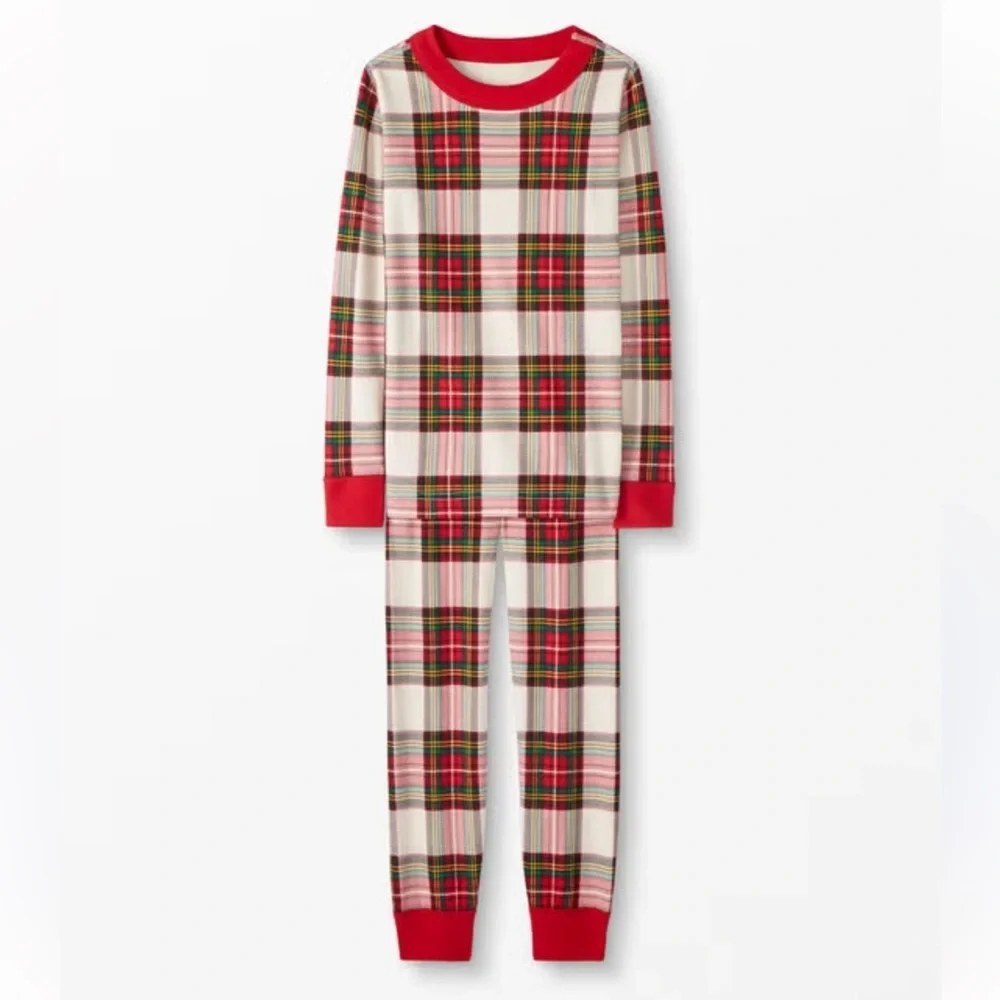 Hanna Andersson Long John Pajama Set Plaid Kids Pajamas - Red and Green size 14